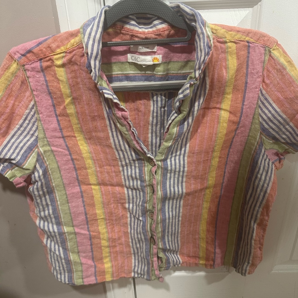 C&C California Pastel Striped Linen Button-Up Shirt